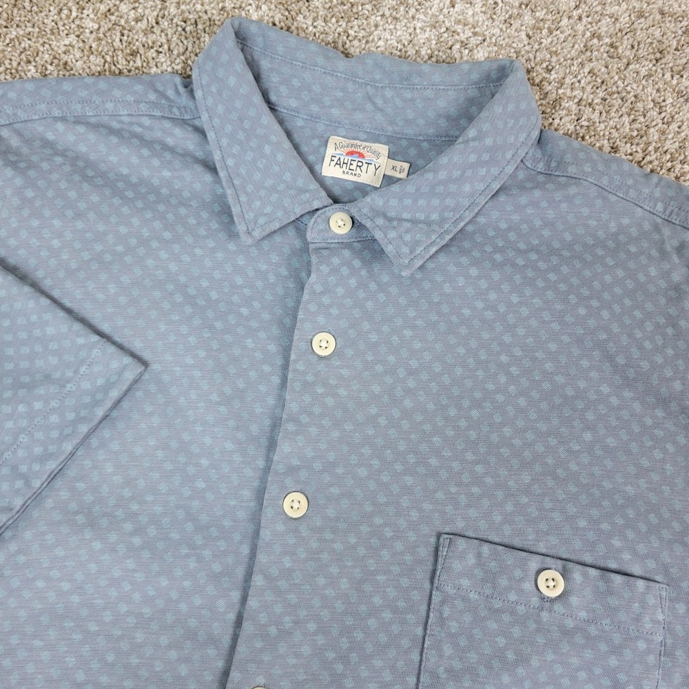 Faherty Mens XL Gray AOP Geometric Stretch Knit Button Up Short‎ Sleeve
